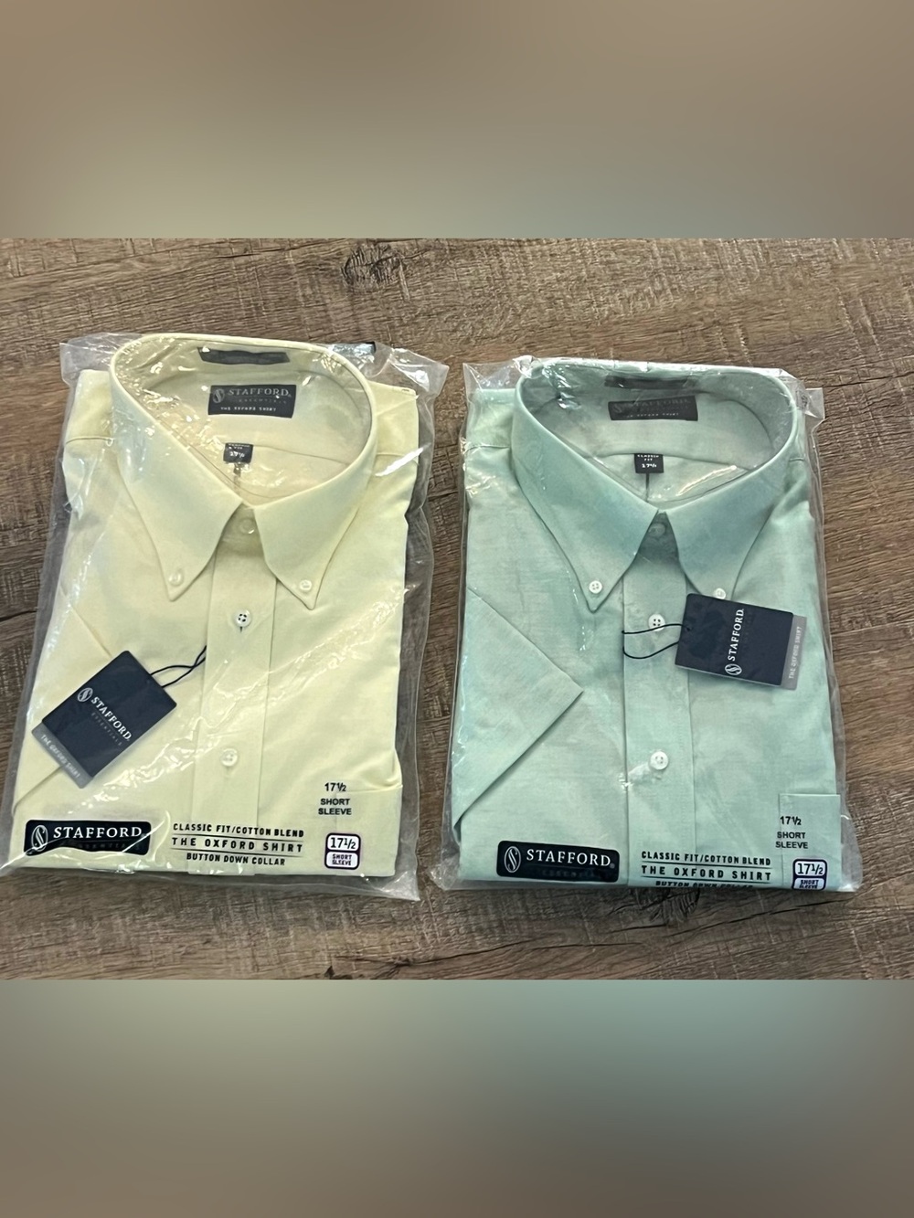 New 17 1/2 Stafford Men's Short Sleeve Oxford Shirt - Pale Yellow & Light Green